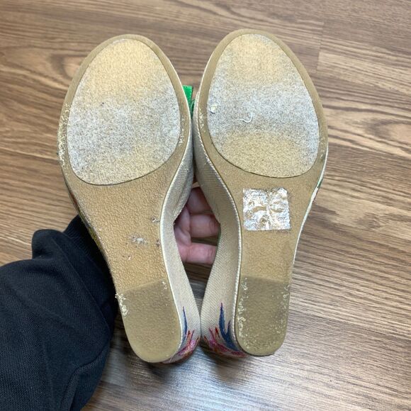 Bongo Vintage Y2K Embroidered Floral Platform 4” Wedge Sandals Size 9 Bow Front - Picture 8 of 13